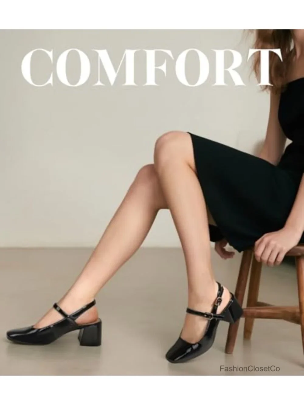 Women's Mary Jane Heels Slingback Chunky Low Heels Square Toe Dress Pumps